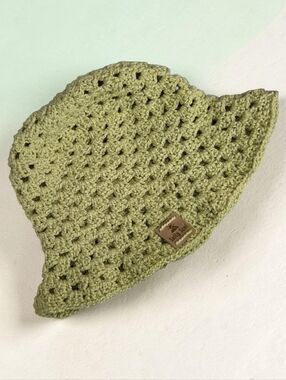 Cotton Crochet Beach Bucket Hat Pistachio Green Size XS-S NEW